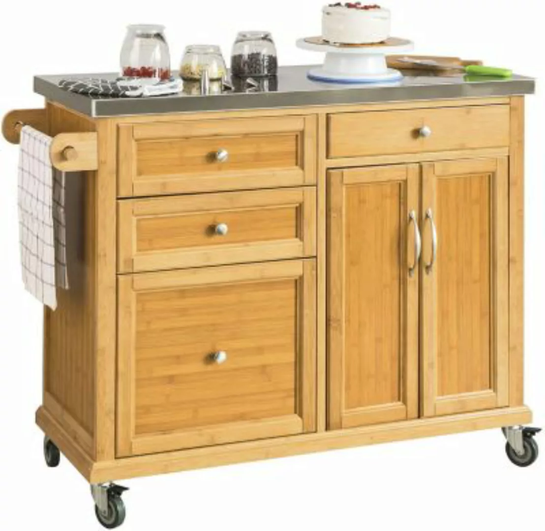 SoBuy® Kücheninsel Luxus-Küchenwagen Küchenschrank mit Edelstahlarbeitsplat günstig online kaufen
