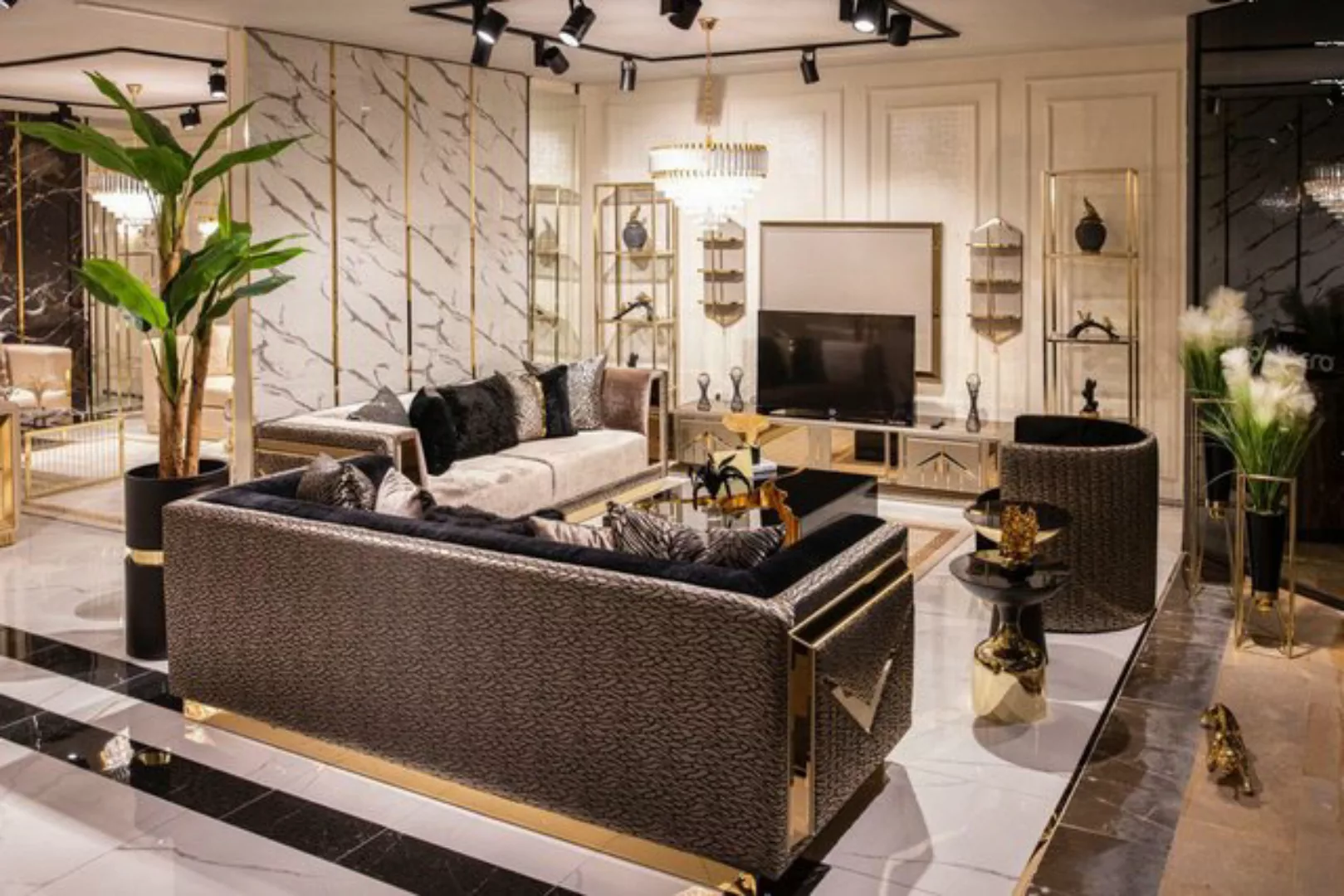 Xlmoebel Sofa Hochwertiges Sofa-Ensemble in Gold und Schwarz mit Polstermöb günstig online kaufen