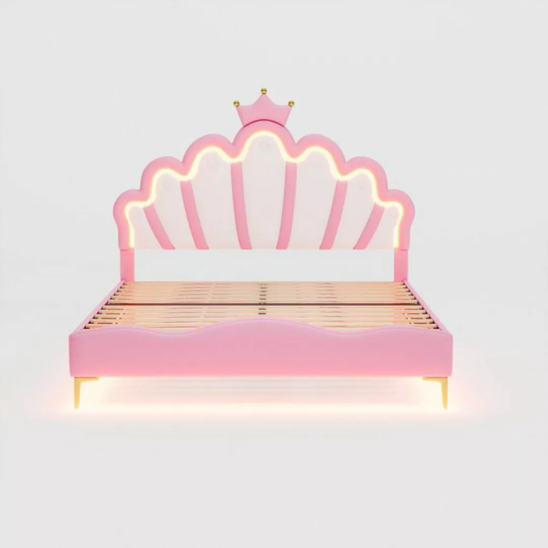 Flieks Polsterbett, LED Kinderbett Doppelbett mit krone-Form Prinzessinnenb günstig online kaufen