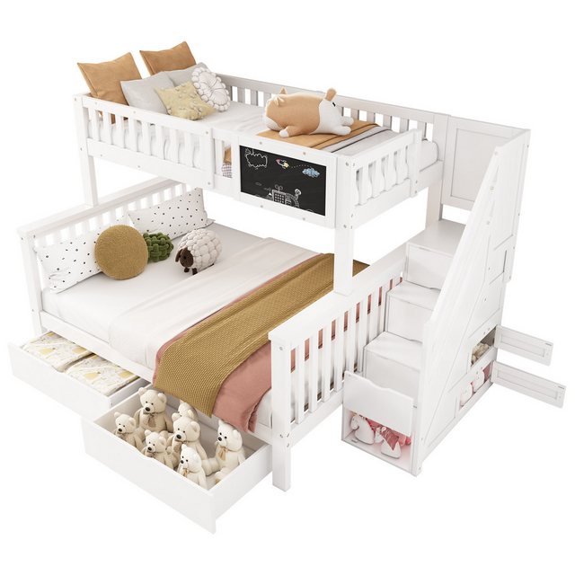 MODFU Etagenbett Kinderbett, mit Tafel Treppe Schubladen 90x200cm+140x200cm günstig online kaufen