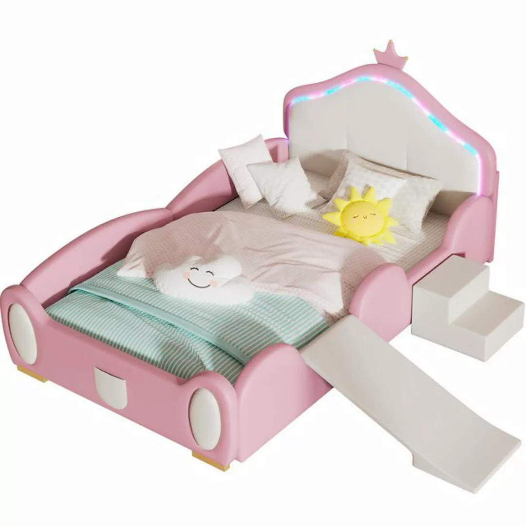 Ulife Kinderbett Polsterbett mit kleiner Rutsche und Treppe, PU, Rosa + Bei günstig online kaufen