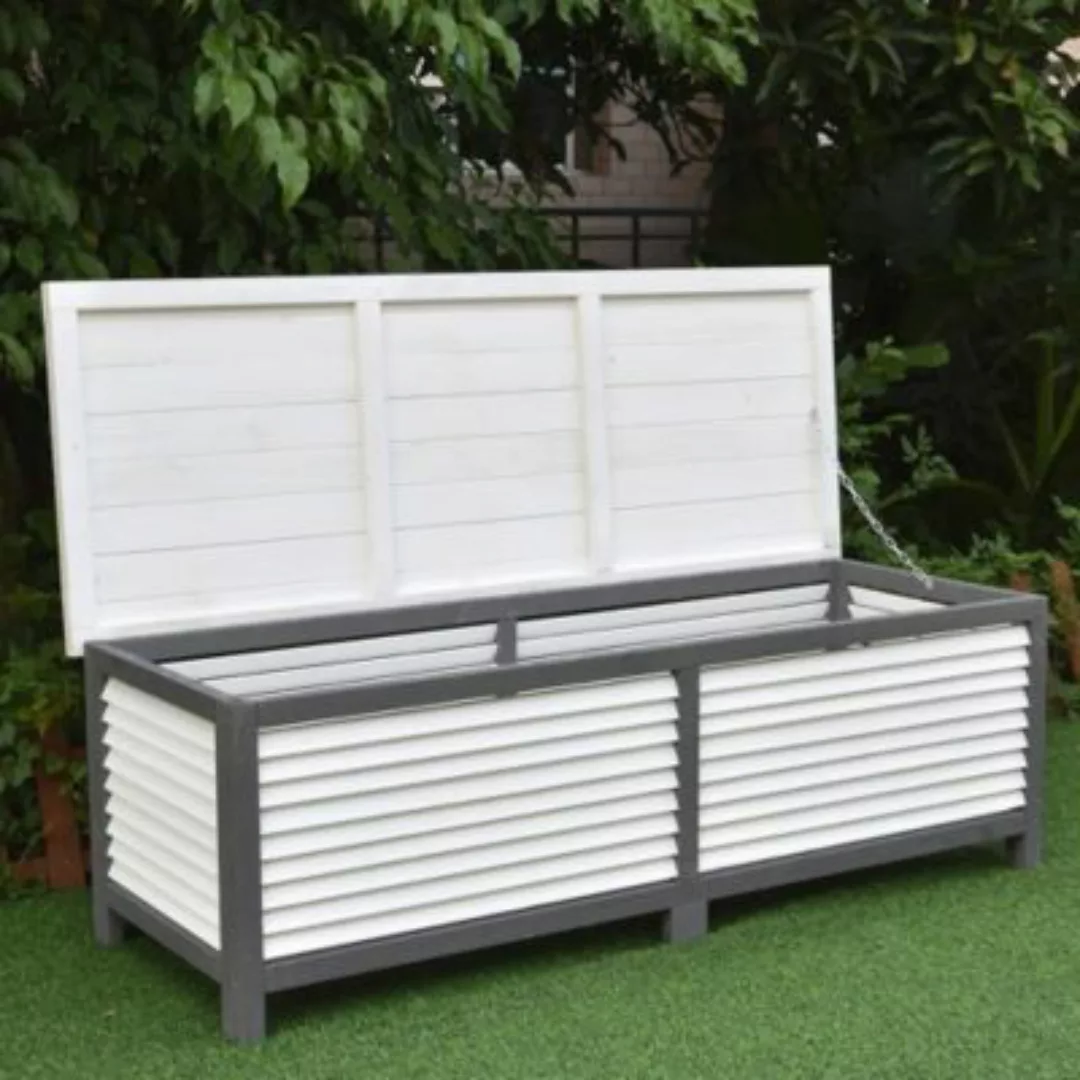 Mucola Auflagenbox Kissenbox Sitzbank 140cm in Weiß Grau Holzbank Gartentru günstig online kaufen