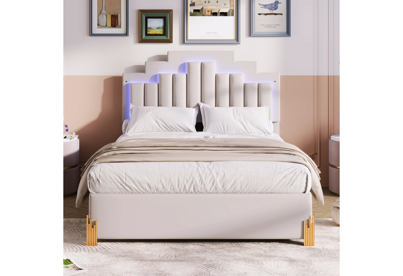 BlingBin Polsterbett Jugendbett (140 x 200 cm, Doppelbett), mit LED-Licht u günstig online kaufen