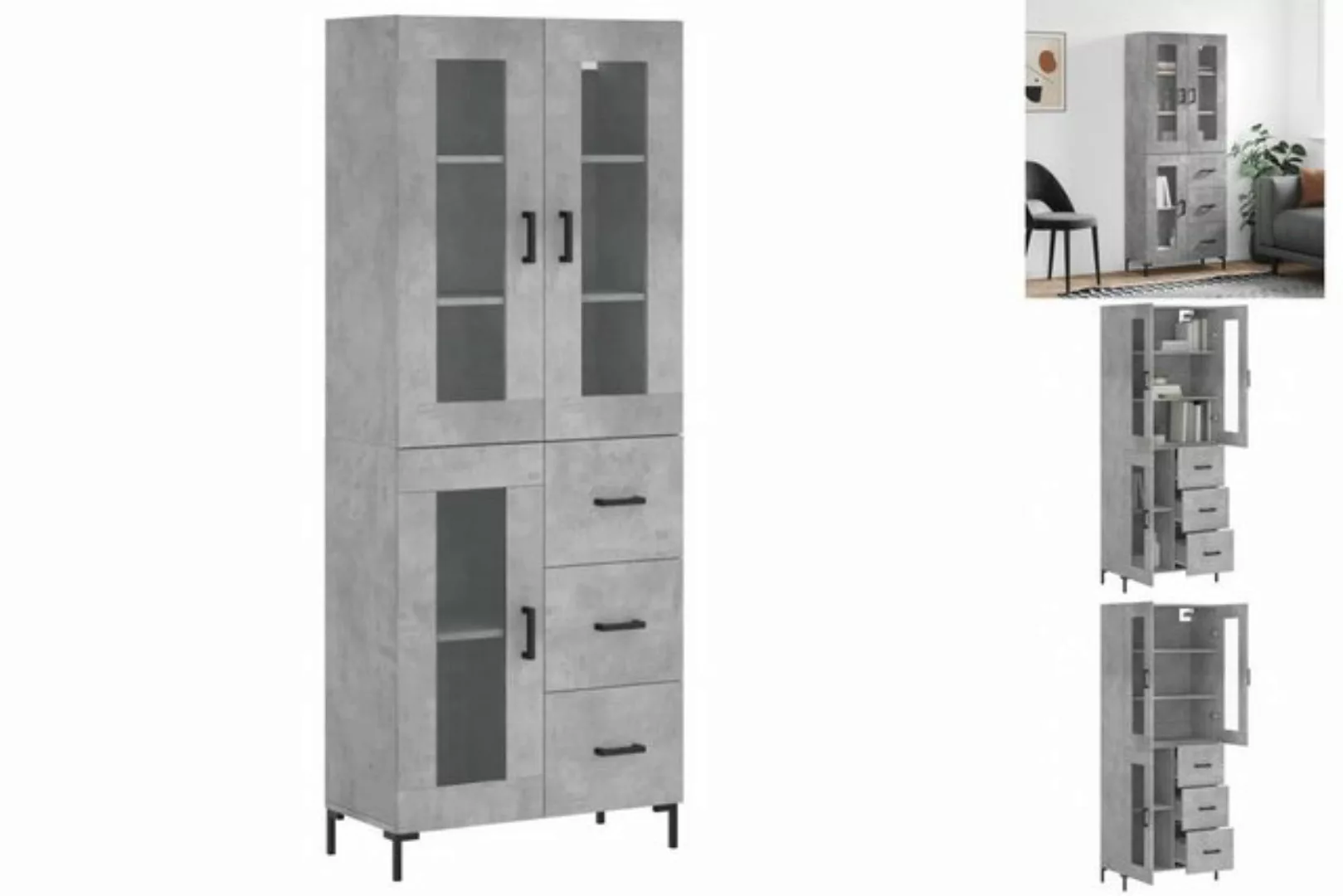 vidaXL Vitrine Highboard Betongrau 69,5x34x180 cm Spanplatte Glas Vitrine günstig online kaufen