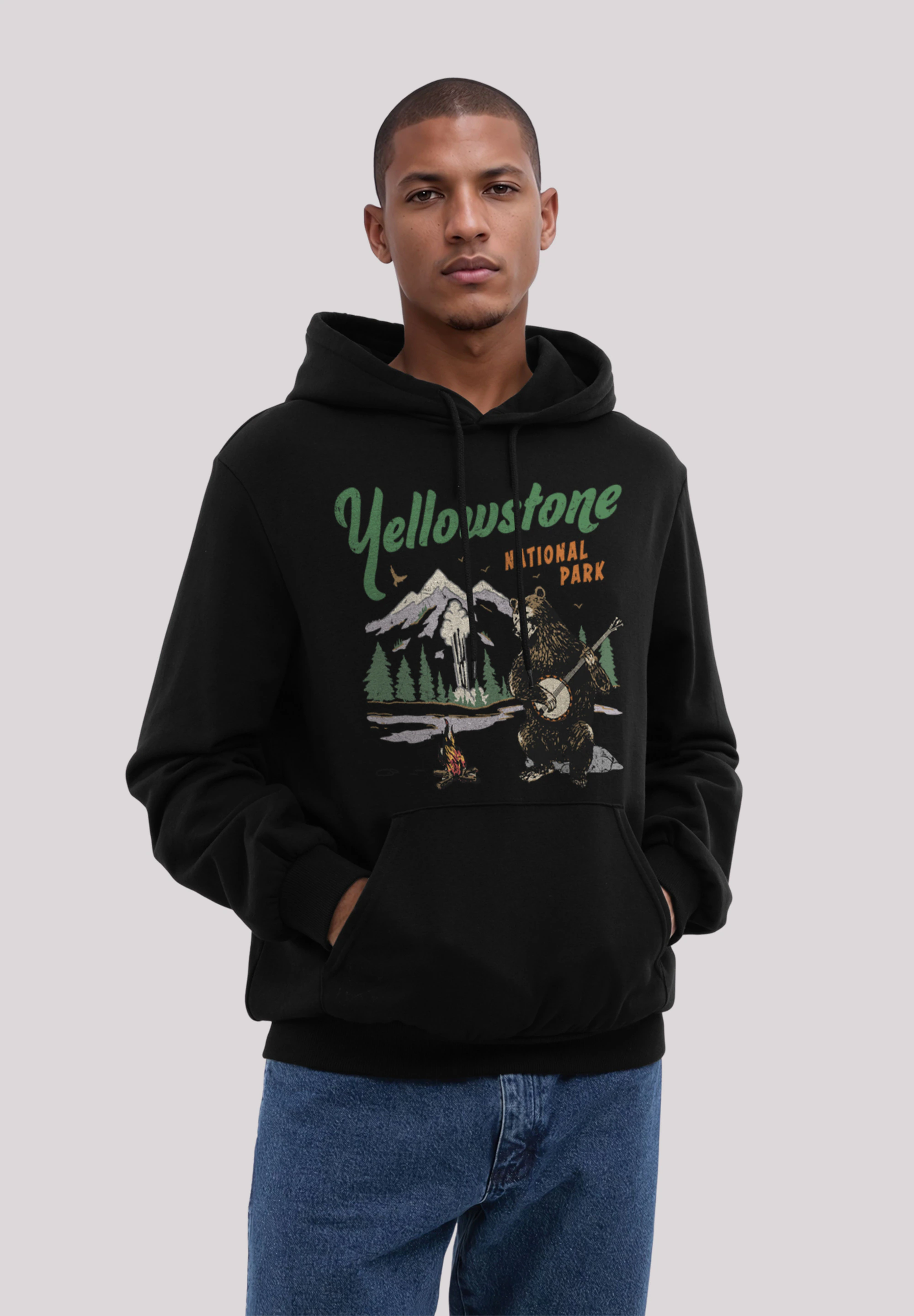 F4NT4STIC Kapuzenpullover "US National Parks Yellowstone Bear Playing Banjo günstig online kaufen