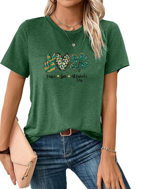 PYL Kurzarmshirt Damen St. Patricks Tag Casual T-Shirt mit Kleeblatt Print günstig online kaufen