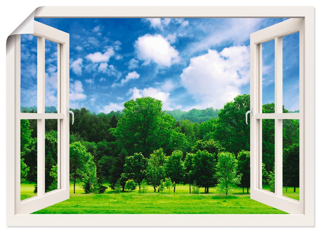 Artland Wandbild »Fensterblick - Grüner Wald«, Fensterblick, (1 St.), als P günstig online kaufen