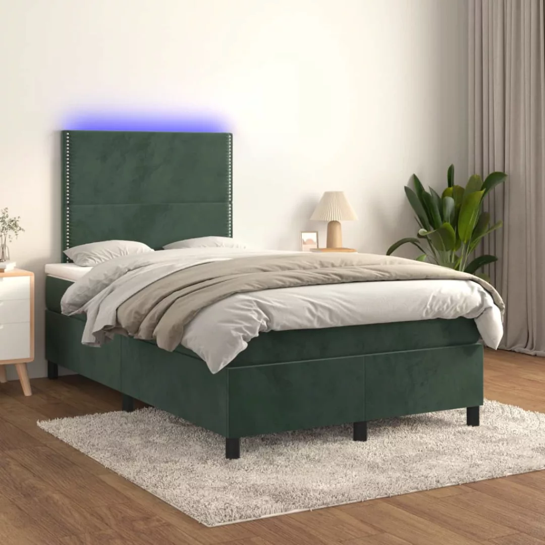 vidaXL Boxspringbett Boxspringbett mit Matratze LED Dunkelgrün 120x200 cm S günstig online kaufen