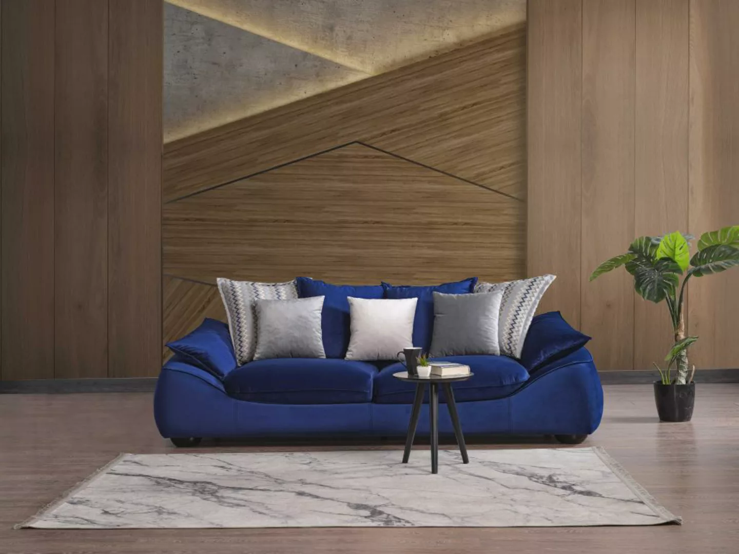 Sofa 3-Sitzer - Samt - Blau - NEBIDA von Pascal Morabito günstig online kaufen