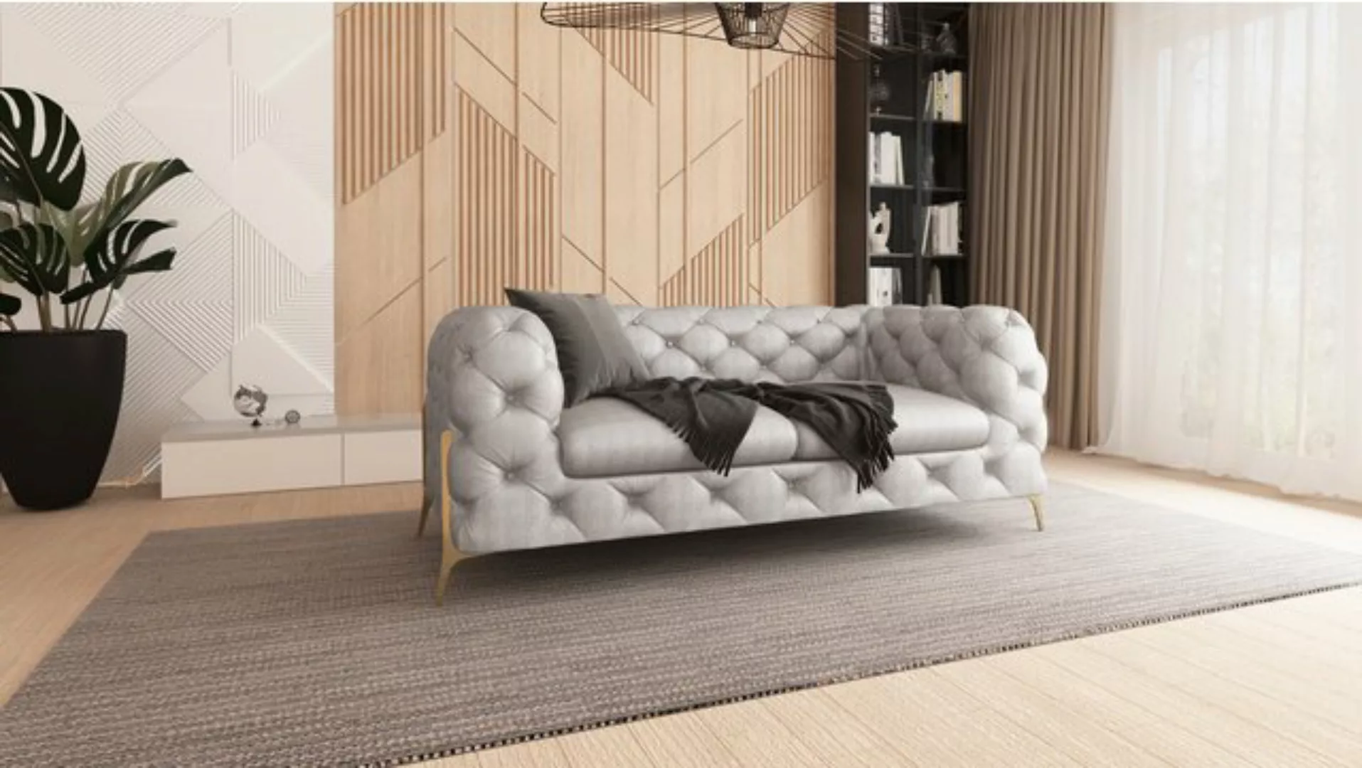 S-Style Möbel Chesterfield-Sofa 2-Sitzer Jersey mit Goldene Metall Füßen, 2 günstig online kaufen