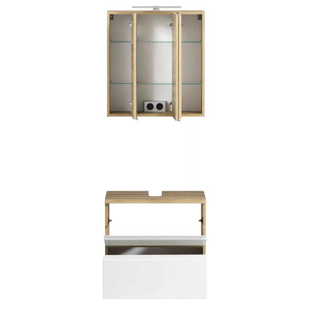 Waschtisch und Spiegelschrank in Weiß und Wildeichefarben modern (zweiteili günstig online kaufen