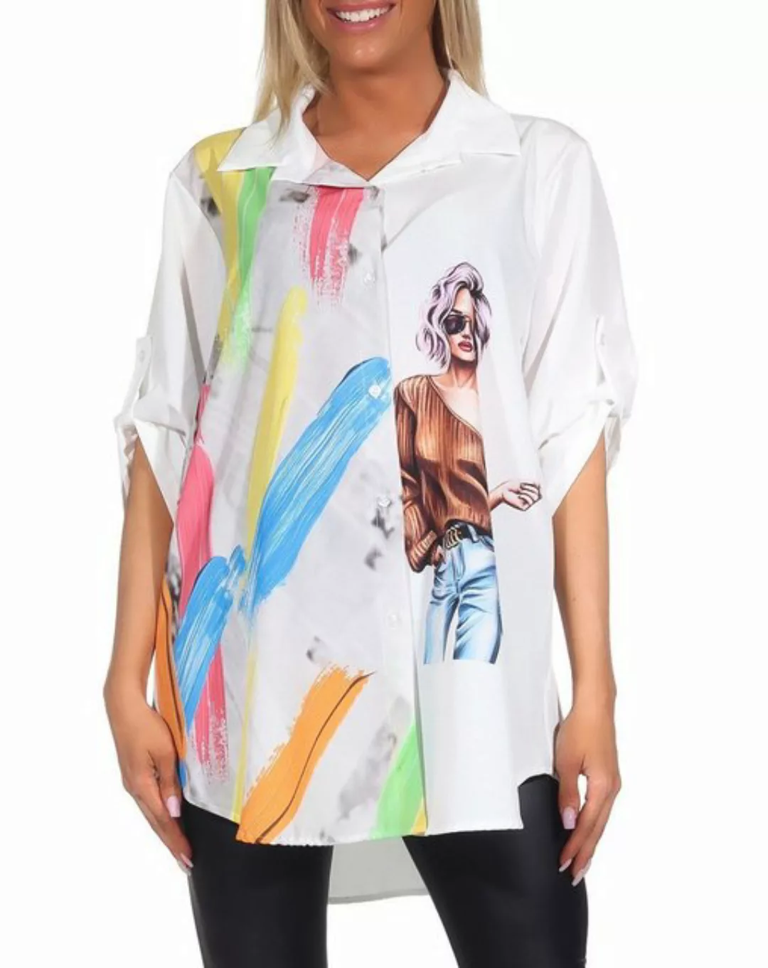 Mississhop Hemdbluse Damen Hemdbluse mit modernem Print Bluse Freizeit M. 3 günstig online kaufen