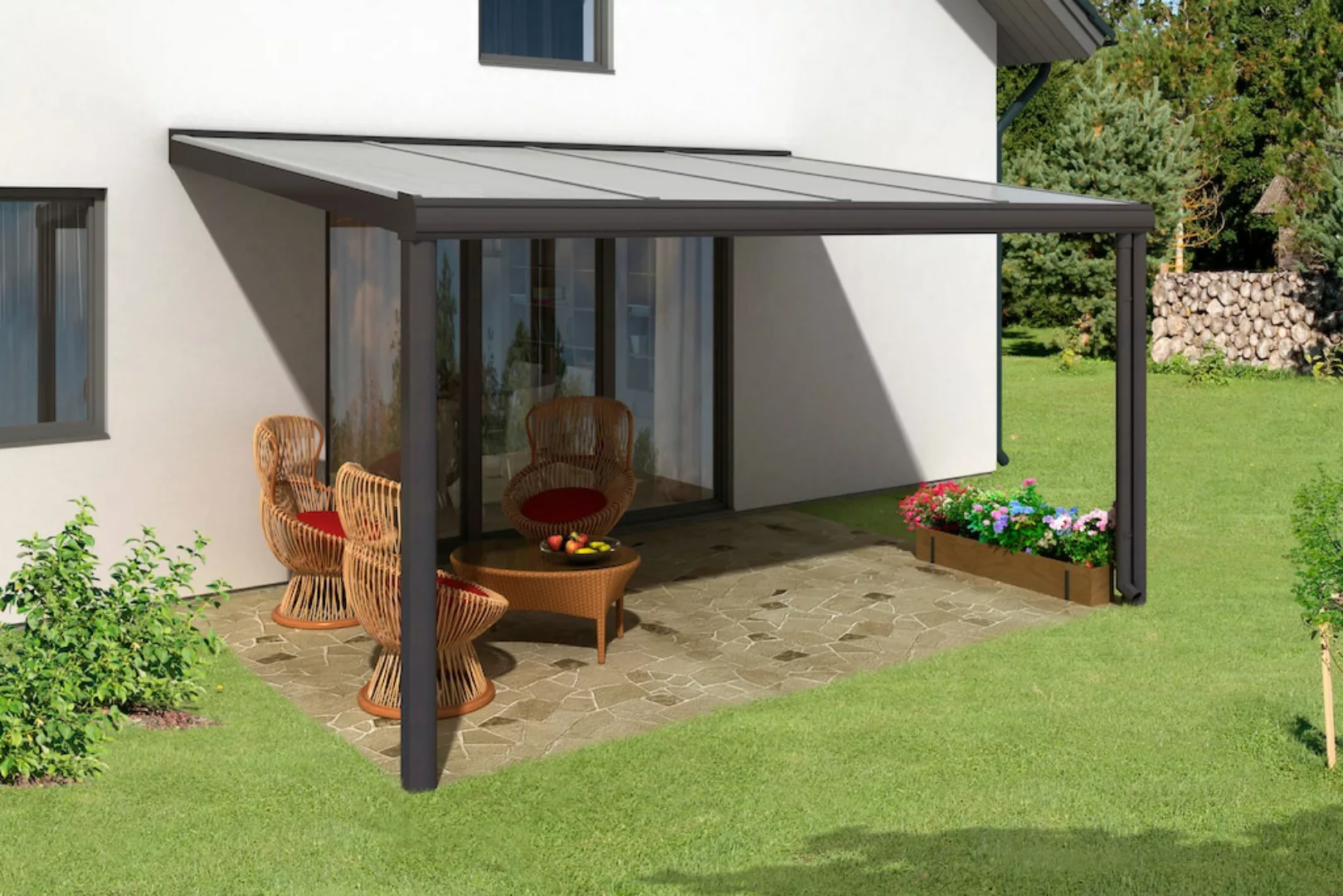 Terrassenüberdachung Genua 434 x 307 cm Aluminium Anthrazit günstig online kaufen