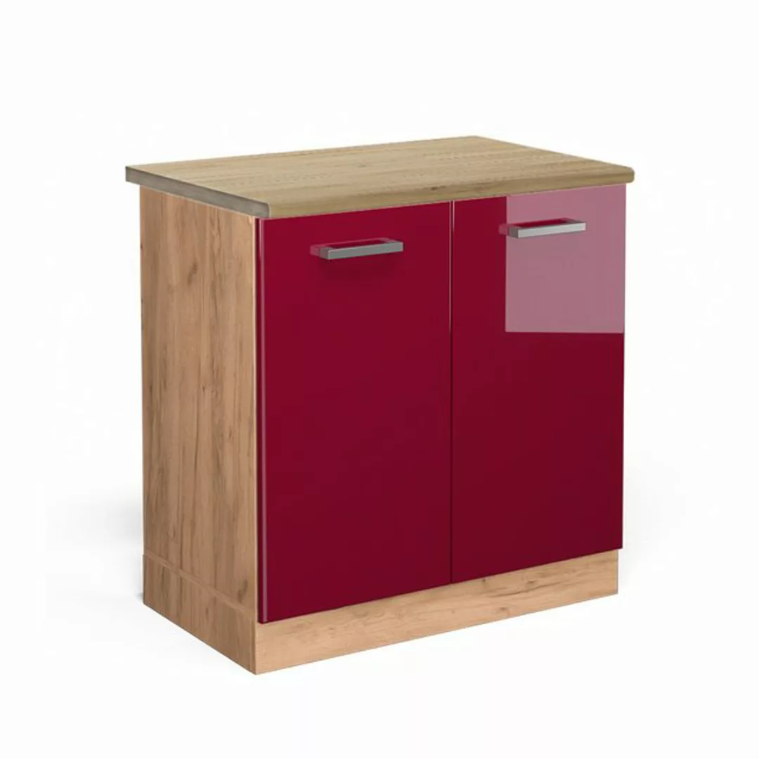 Vicco Spülenunterschrank R-Line, Bordeaux Hochglanz/Goldkraft Eiche, 80 cm, günstig online kaufen