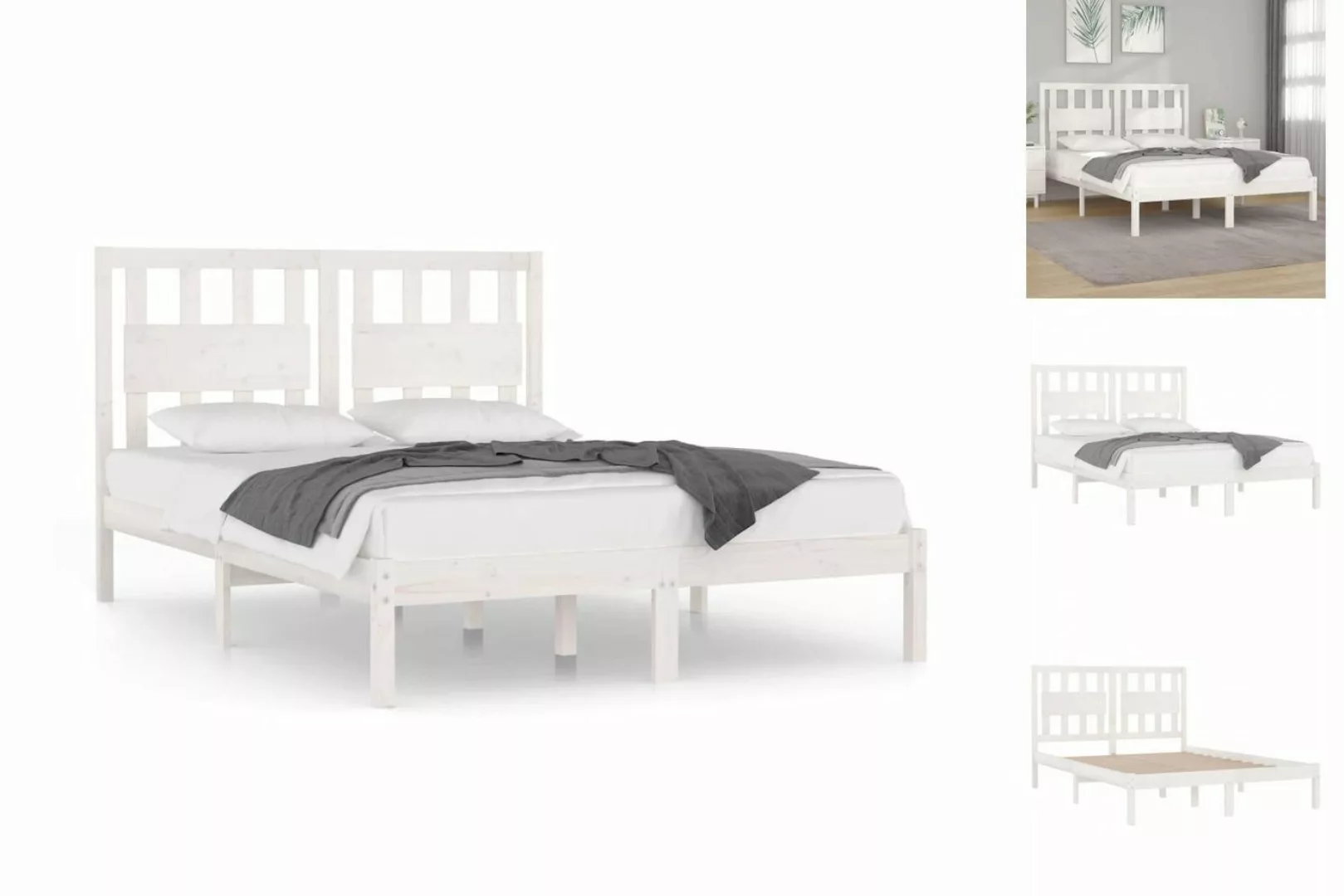 vidaXL Bettgestell Massivholzbett Weiß Kiefer 200x200 cm Bett Bettgestell D günstig online kaufen