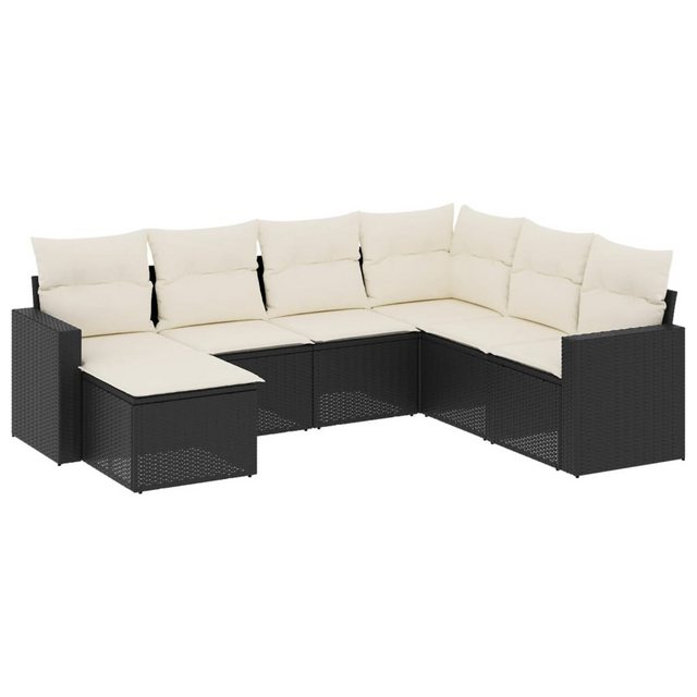 vidaXL Sofaelement 7-tlg. Garten-Sofagarnitur mit Kissen Schwarz Poly Ratta günstig online kaufen