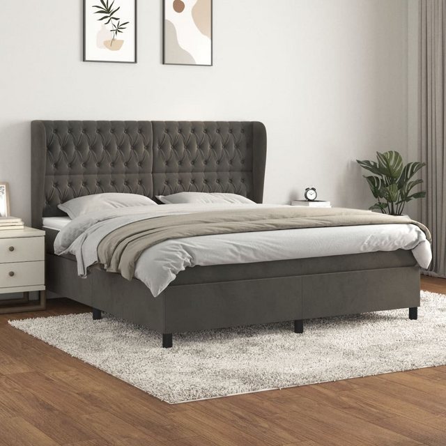 vidaXL Bettgestell Boxspringbett mit Matratze Dunkelgrau 160x200 cm Samt Be günstig online kaufen