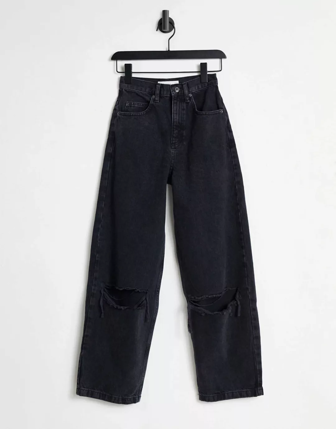 Topshop – Weit geschnittene Jeans in verwaschenem Schwarz mit Rissen an den günstig online kaufen