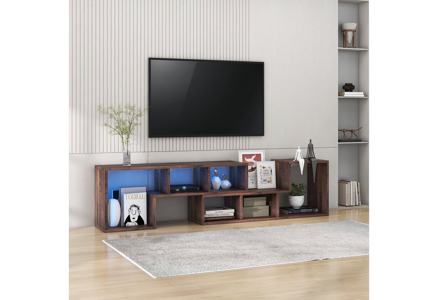 REDOM TV-Schrank Lowboard,verstellbar mit LED-Beleuchtung Bücherregal, TV-S günstig online kaufen