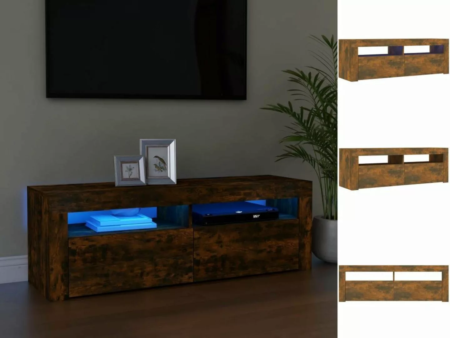 vidaXL TV-Schrank TV-Schrank mit LED-Leuchten Räuchereiche 120x35x40 cm Low günstig online kaufen