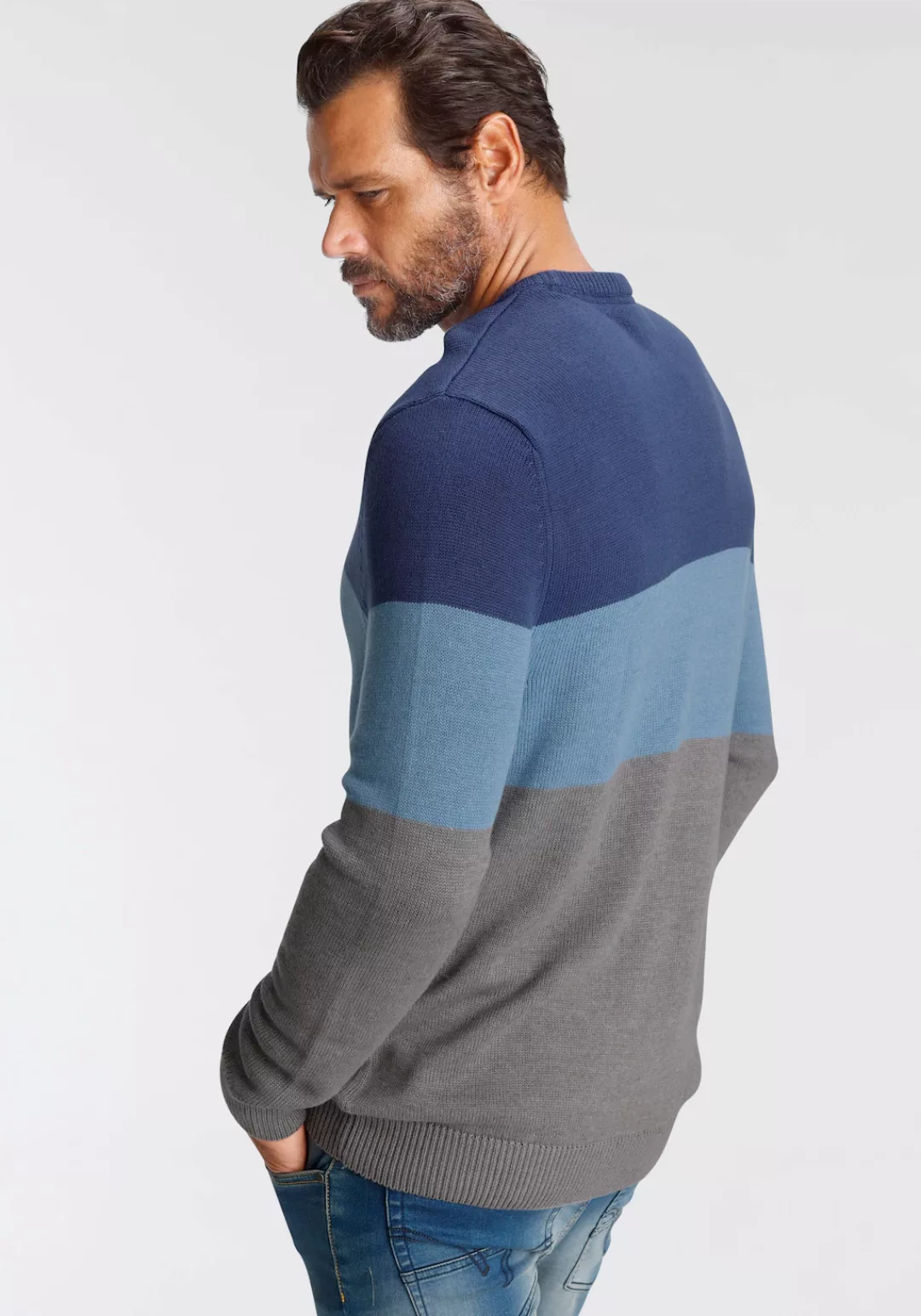 Mans World Rundhalspullover "Bis Größe 5 XL", mit Blockstreifen günstig online kaufen