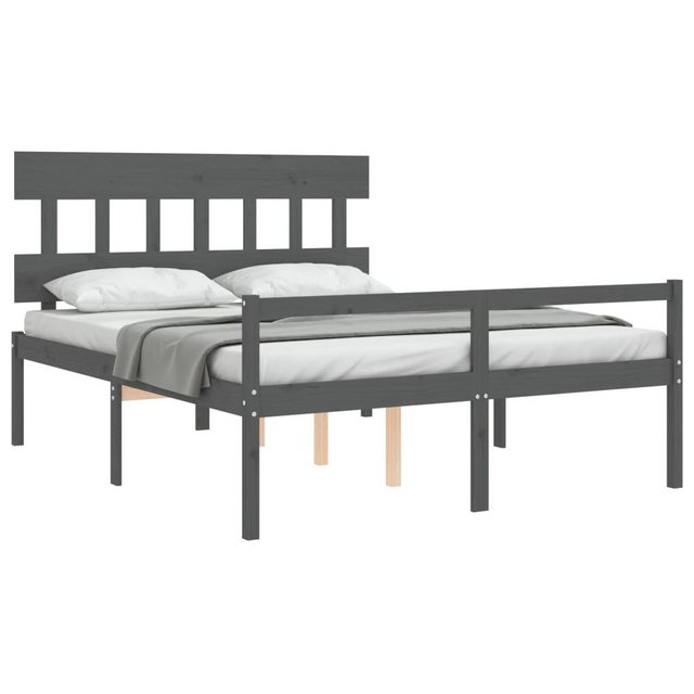 furnicato Bett Seniorenbett mit Kopfteil Grau Kingsize Massivholz (1-tlg) günstig online kaufen