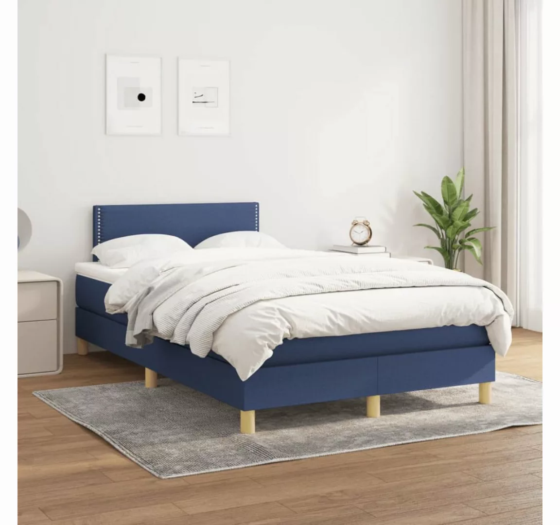 vidaXL Boxspringbett Boxspringbett mit Matratze Blau 120x200 cm Stoff Bett günstig online kaufen