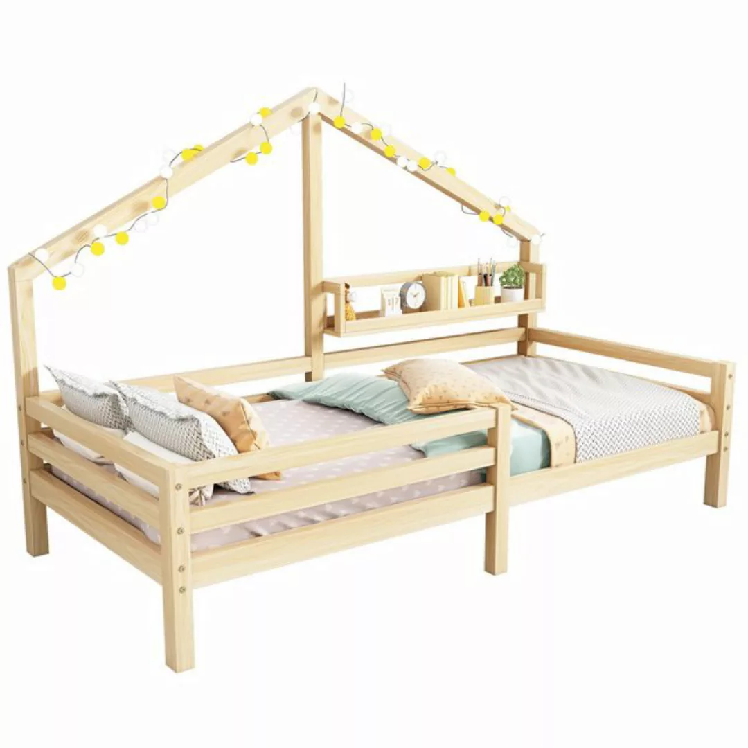 Gotagee Hausbett Kinderbett mit Ablageregal Kaminform 90x200cm Natur günstig online kaufen