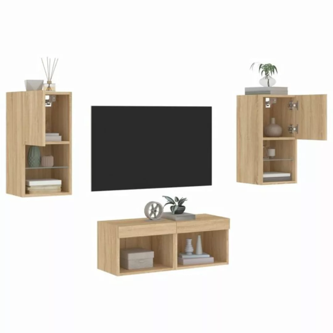 vidaXL TV-Schrank 4-tlg TV-Wohnwand mit LED-Leuchten Sonoma-Eiche günstig online kaufen