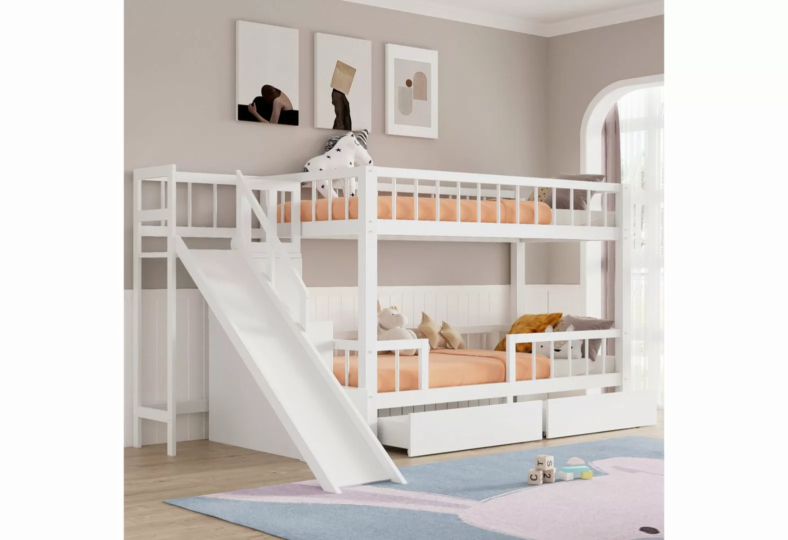 FUROKOY Etagenbett 90x200cm Kinderbett mit Rutsche und Treppen, (Weißes Mas günstig online kaufen