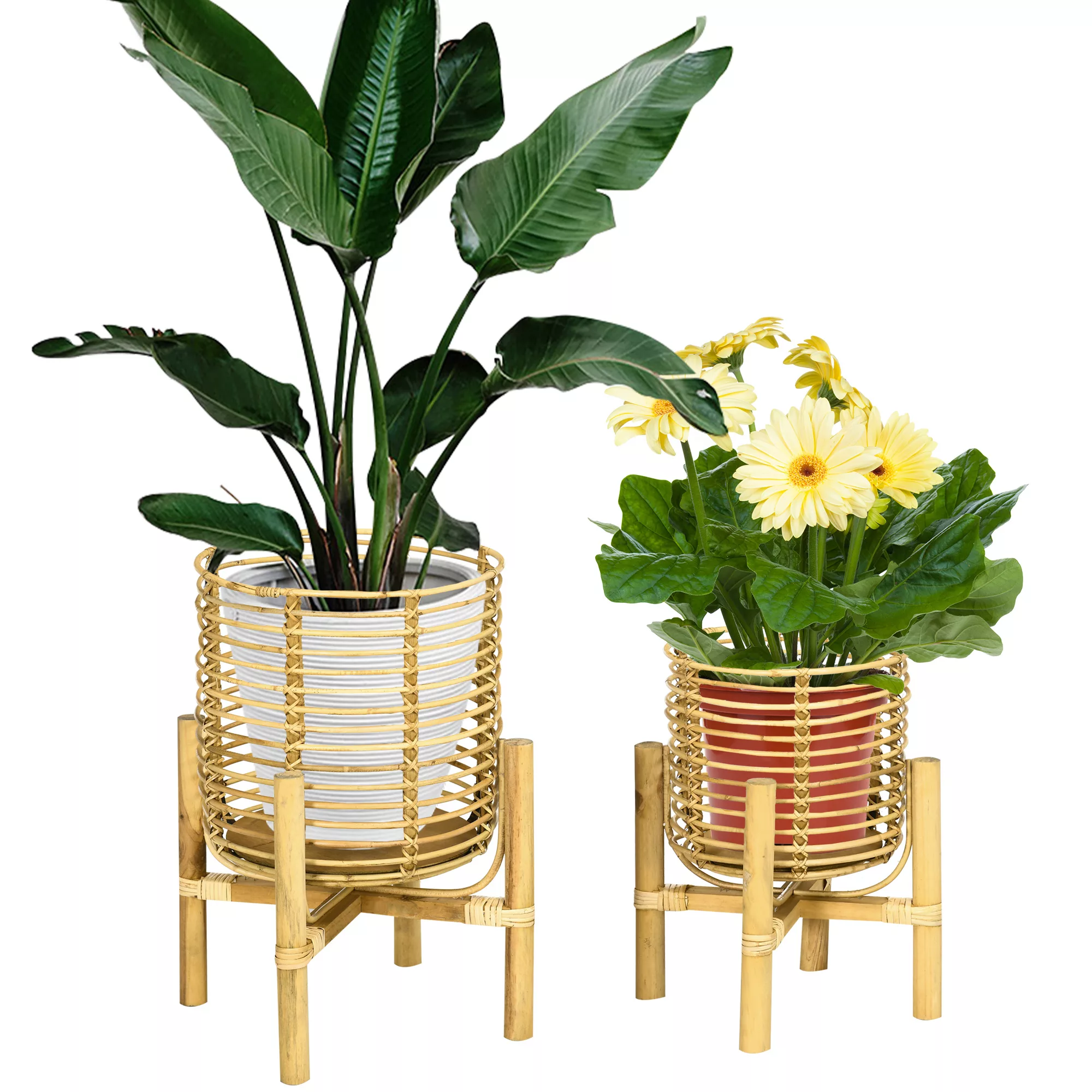 Outsunny Rattan Pflanzenständer  2er-Set Runder Blumentopfständer, Blumenho günstig online kaufen