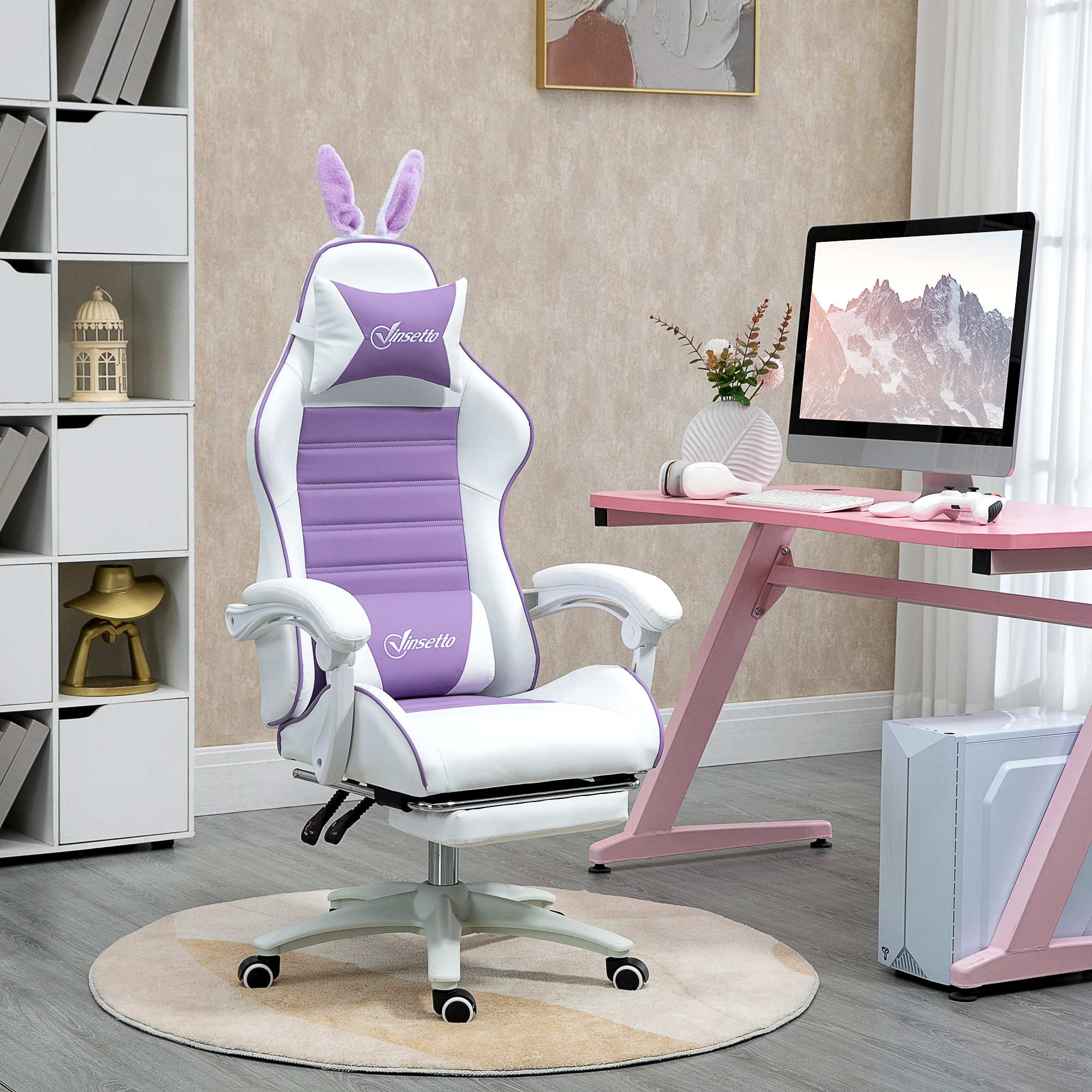 Vinsetto Gaming Stuhl Ergonomischer Gamer Stuhl mit Lendenwirbelstütze, Fuß günstig online kaufen
