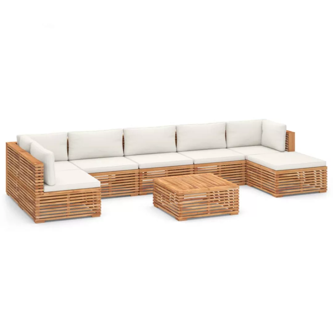 8-tlg. Garten-lounge-set Mit Kissen Creme Massivholz Teak günstig online kaufen