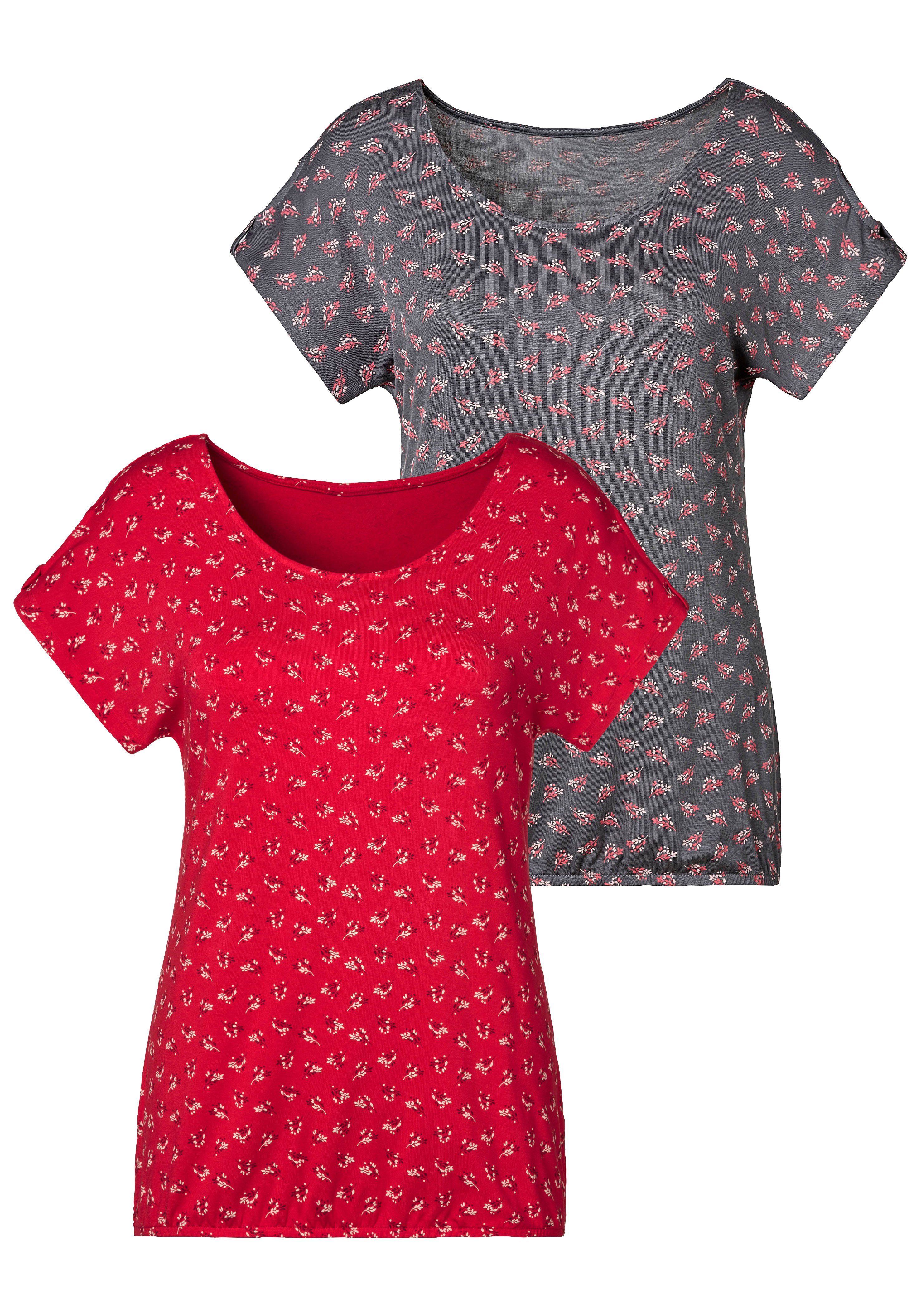 LASCANA T-Shirt "mit kleinem Cut-Out am Ärmel", (2er-Pack), aus weichem Vis günstig online kaufen