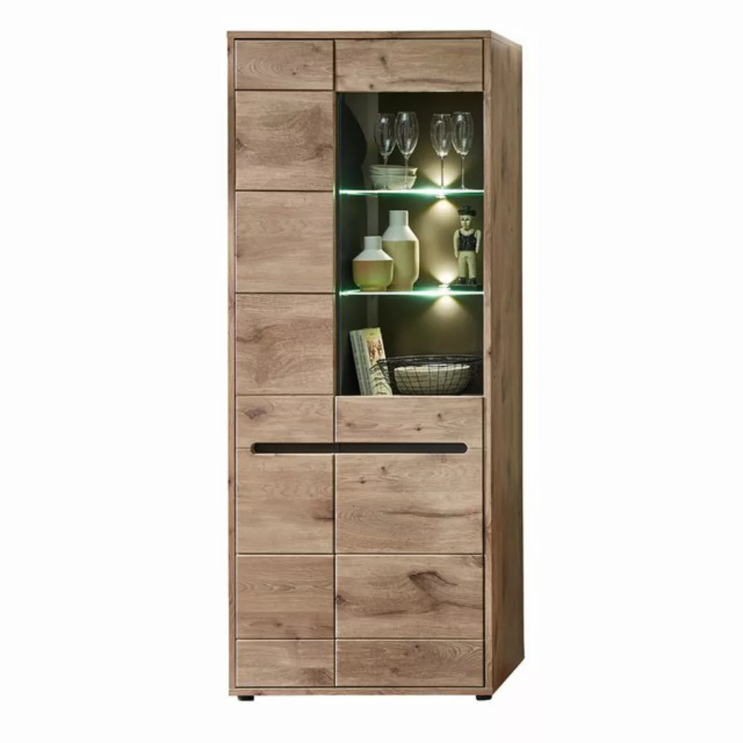 Lomadox Vitrine BURNHAM-36 Wohnzimmer LED-Beleuchtung Eiche graphit 80/202/ günstig online kaufen