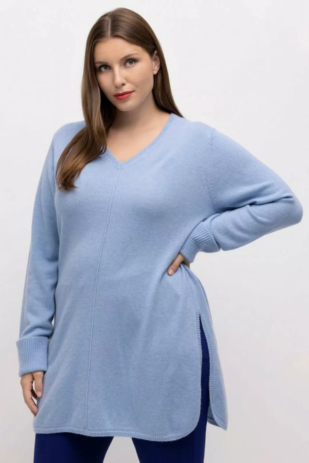 Ulla Popken Strickpullover Pullover edler Wollmix Biese V-Ausschnitt Langar günstig online kaufen