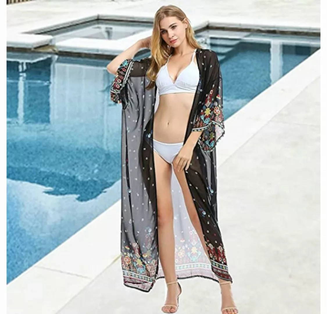 UE Stock Strandkleid Kimono Cardigan Strandkleid Lang Chiffon Poncho Bikini günstig online kaufen