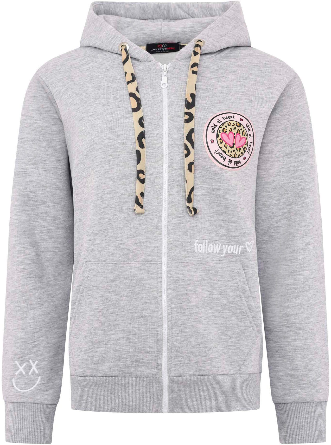 Zwillingsherz Kapuzensweatjacke, Leo-Details, Langarm, Reißverschluss, Baum günstig online kaufen