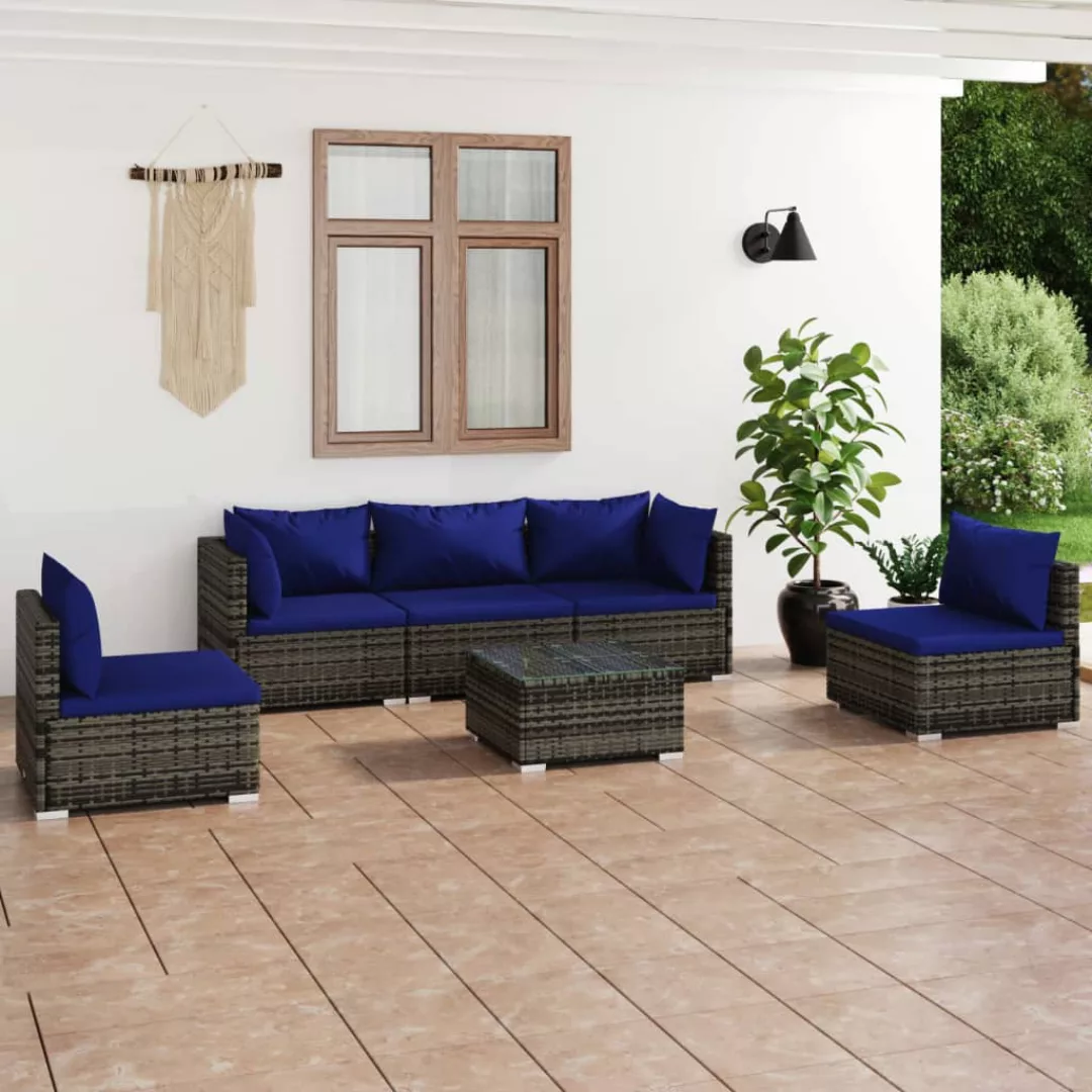 Vidaxl 6-tlg. Garten-lounge-set Mit Kissen Poly Rattan Grau günstig online kaufen