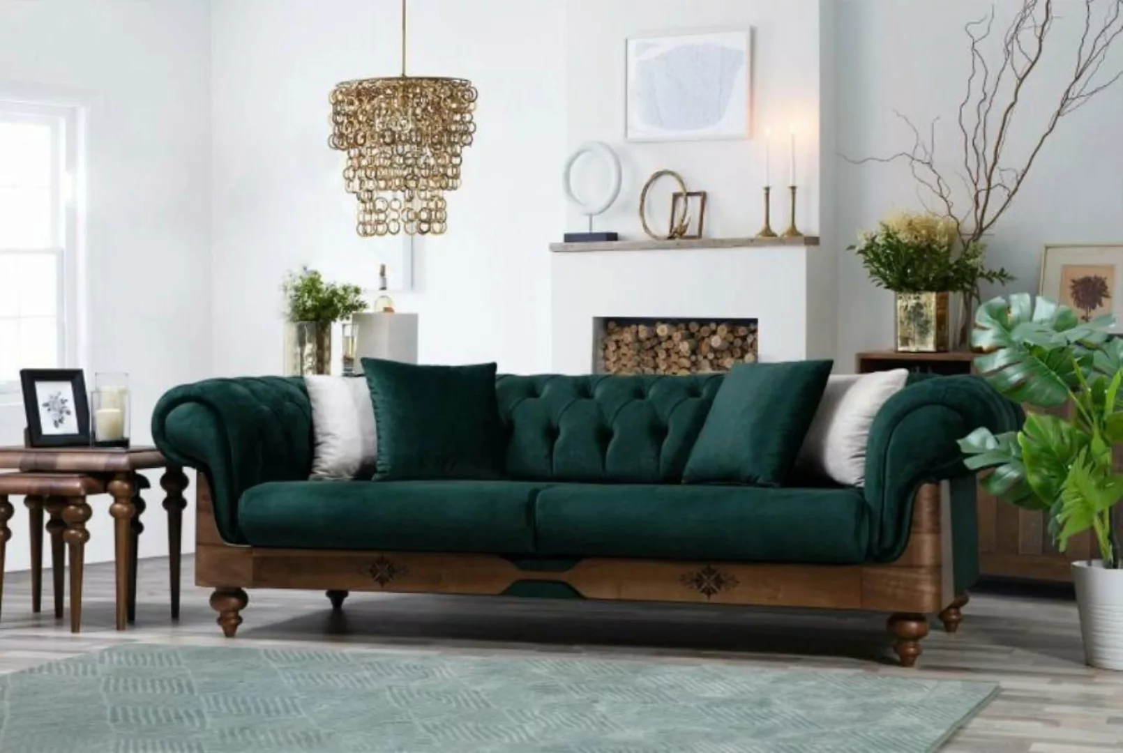 JVmoebel 3-Sitzer Grüner Chesterfield Dreisitzer Couch Wohnzimmer Sofas Sit günstig online kaufen