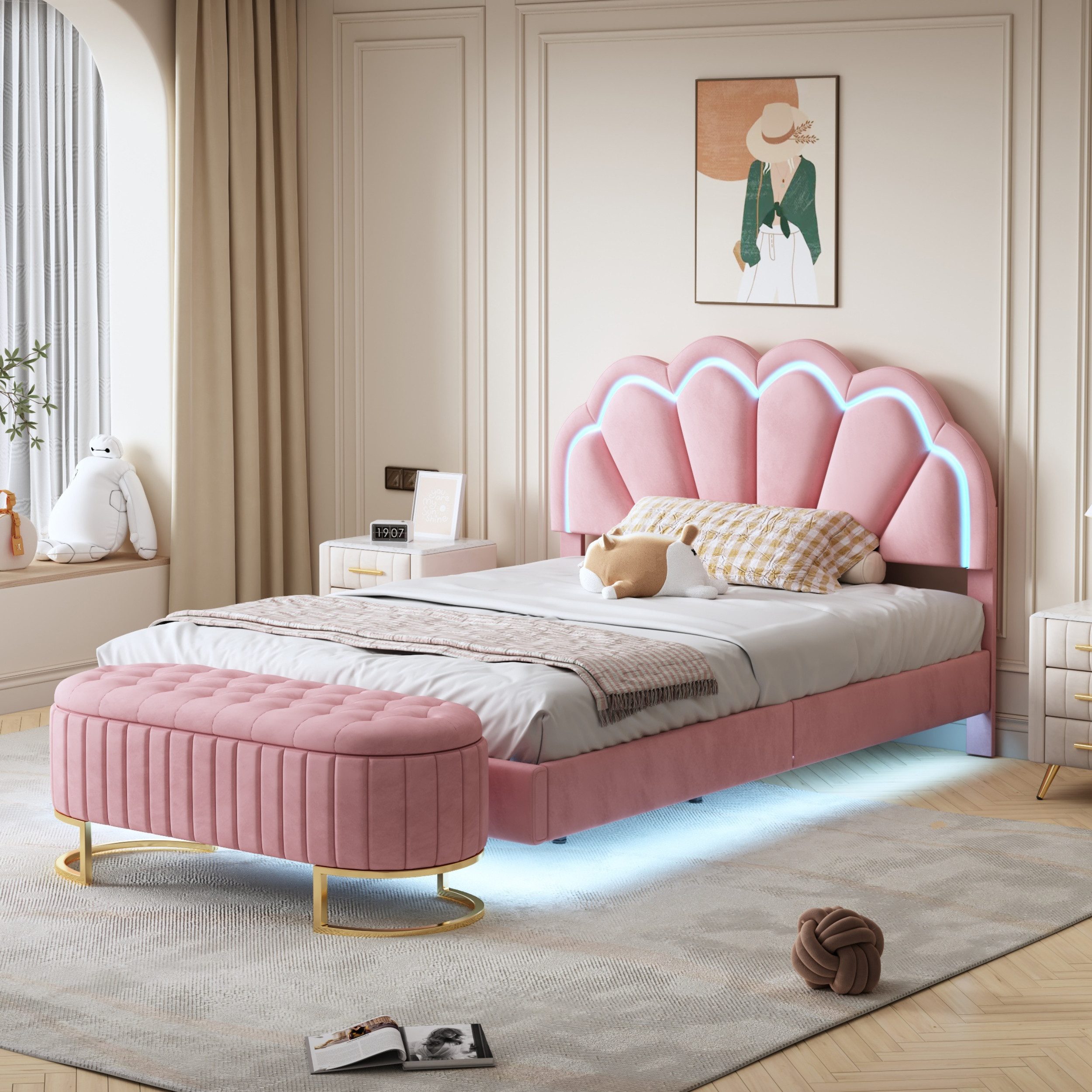 Flieks Polsterbett, LED Doppelbett Schwebebett Muschel günstig online kaufen