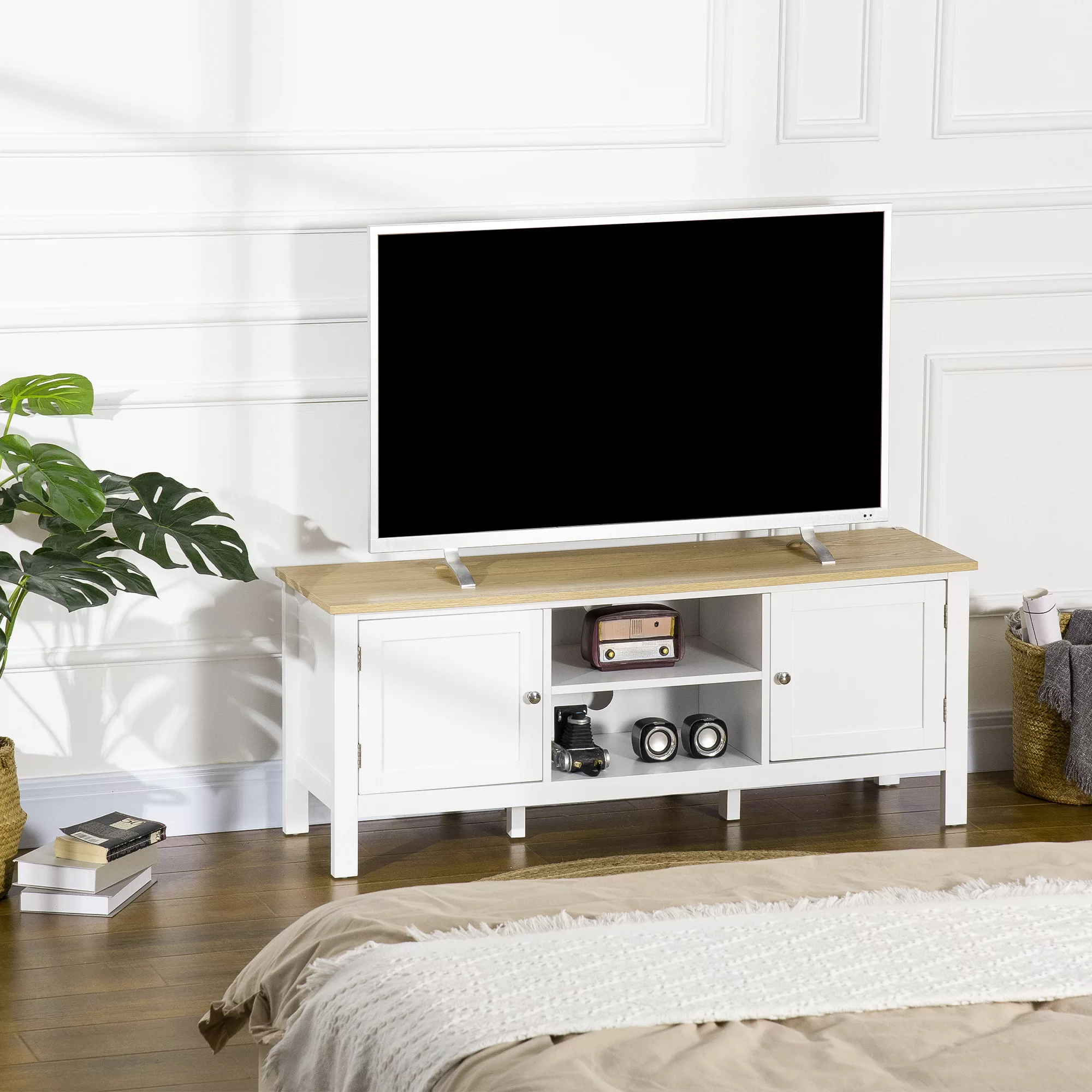 HOMCOM TV-Lowboard  Fernsehschrank Landhausstil mit 2 Schränken und 2 offen günstig online kaufen