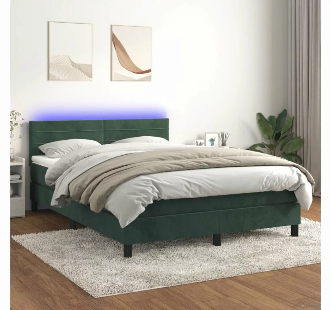 vidaXL Boxspringbett Boxspringbett mit Matratze LED Dunkelgrün 140x200 cm S günstig online kaufen