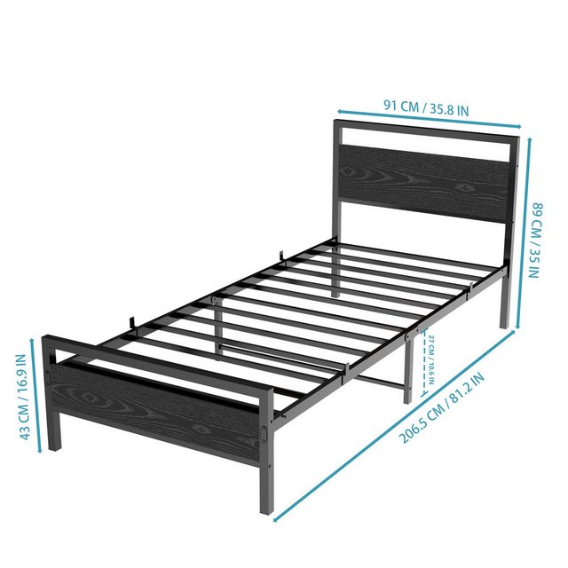 WISHDOR Metallbett Einzelbett Jugendbett (90 x 200 cm ohne Matratze), mit L günstig online kaufen