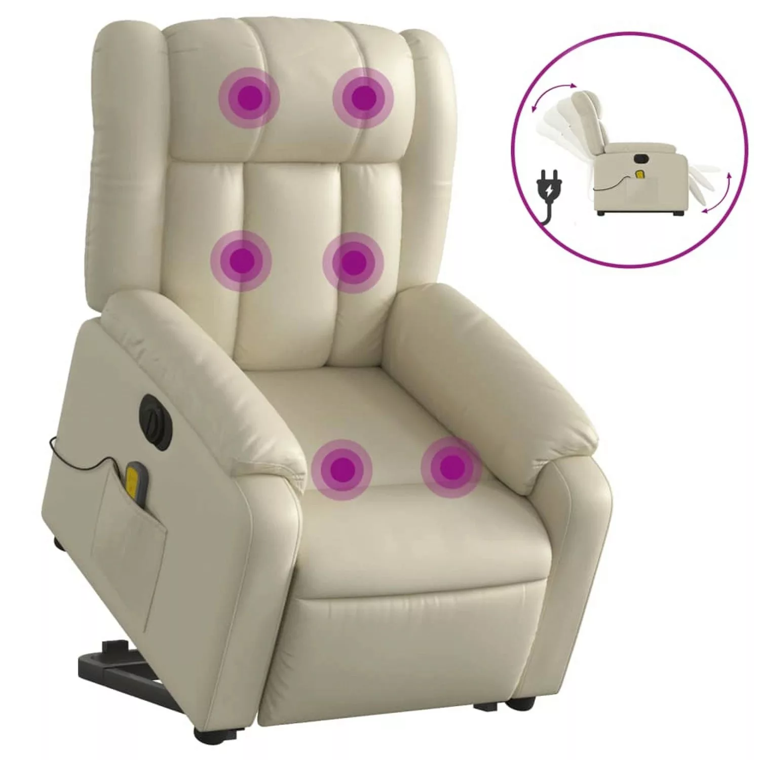 vidaXL Massagesessel mit Aufstehhilfe Elektrisch Creme Kunstleder Modell 1 günstig online kaufen