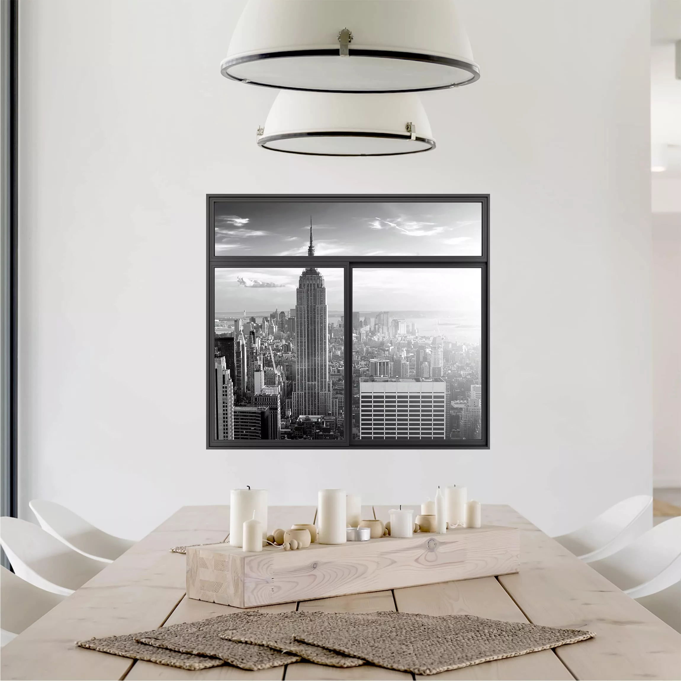3D Wandtattoo Fenster Schwarz Manhattan Skyline günstig online kaufen