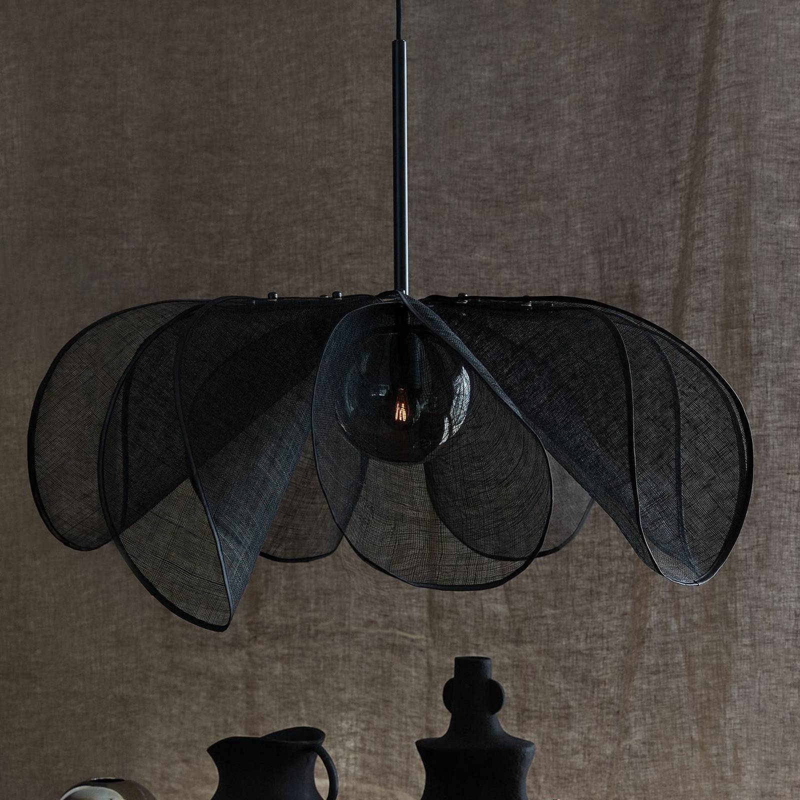 Hängeleuchte Styrka, Ø 75cm, schwarz/rauchgrau, Bananenfaser günstig online kaufen