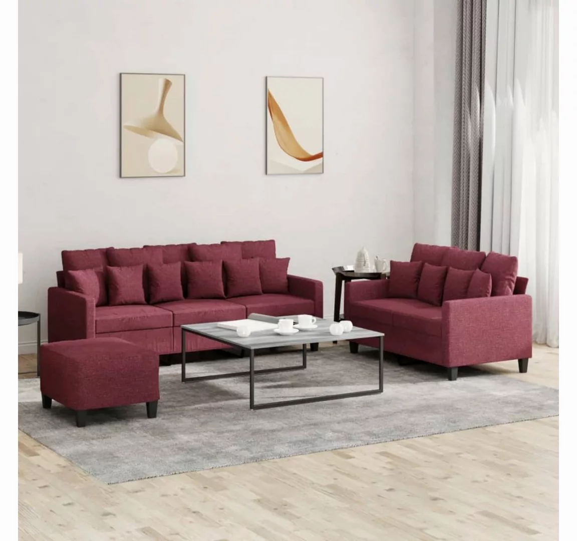 vidaXL Sofa Sofagarnitur Set mit Kissen Stoff, 3-tlg., Rot günstig online kaufen