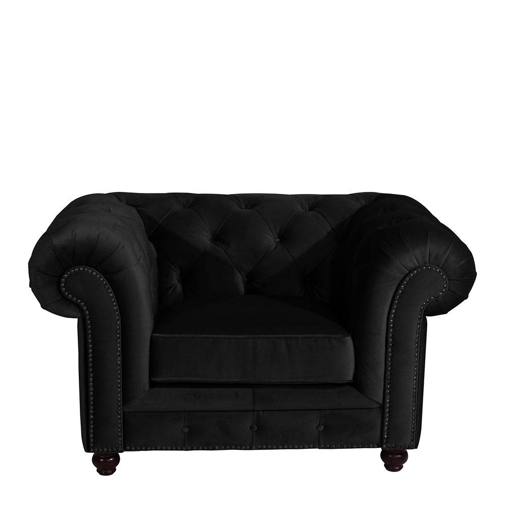 Fernsehsessel Chesterfield Samtvelours Bezug schwarz 135 cm breit günstig online kaufen