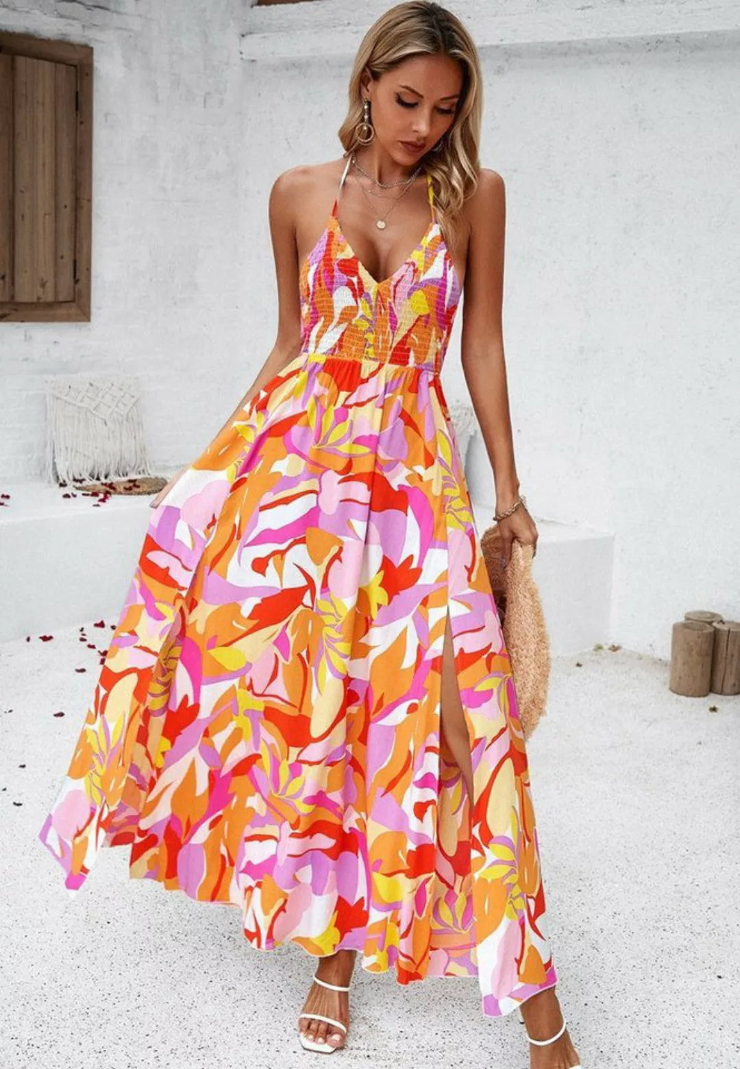 RUZU UG Strandkleid Lässiges, bedrucktes Strapskleid für den Frühling und S günstig online kaufen